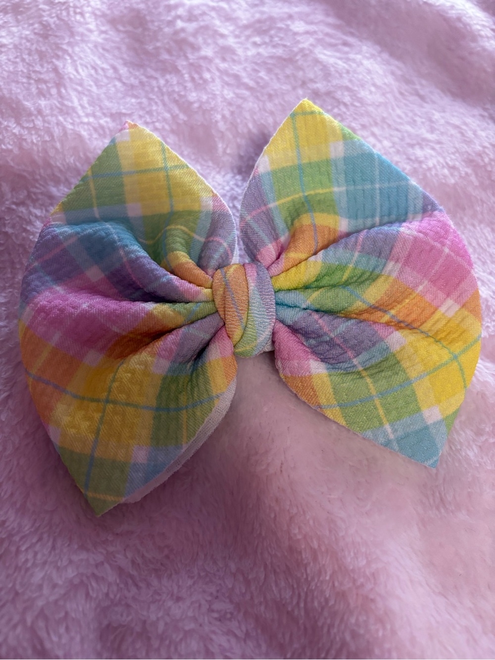 Pastel Plaid Girls' Bow Hair Clip - Pink, Yellow, Blue